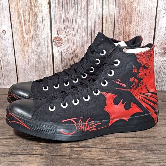 RARE Converse Hightop Batman Begins Jim Lee Edition Red Black Men's 8 Women's 10 - Picture 1 of 12